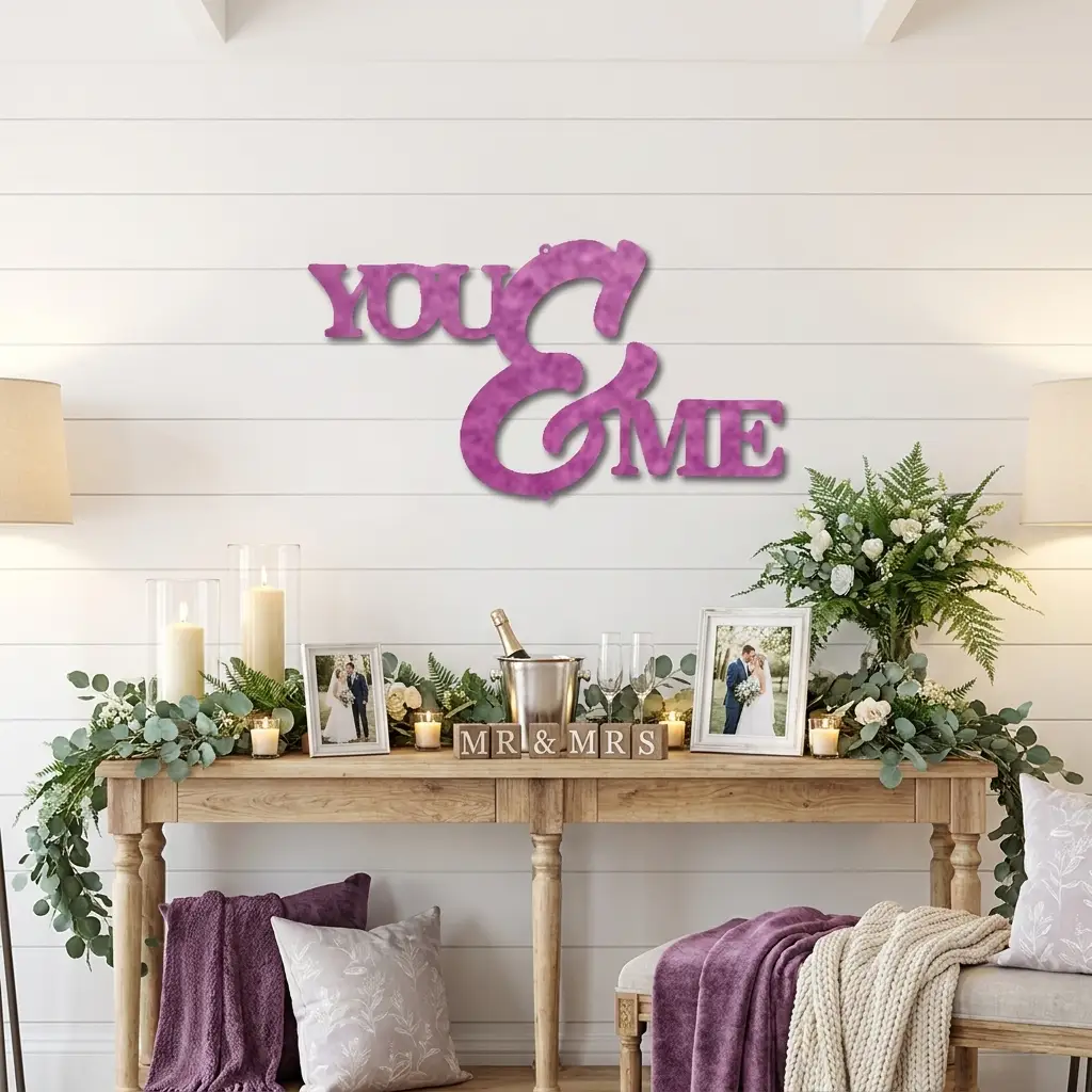 You and Me Script Indoor Outdoor Steel Wall Sign