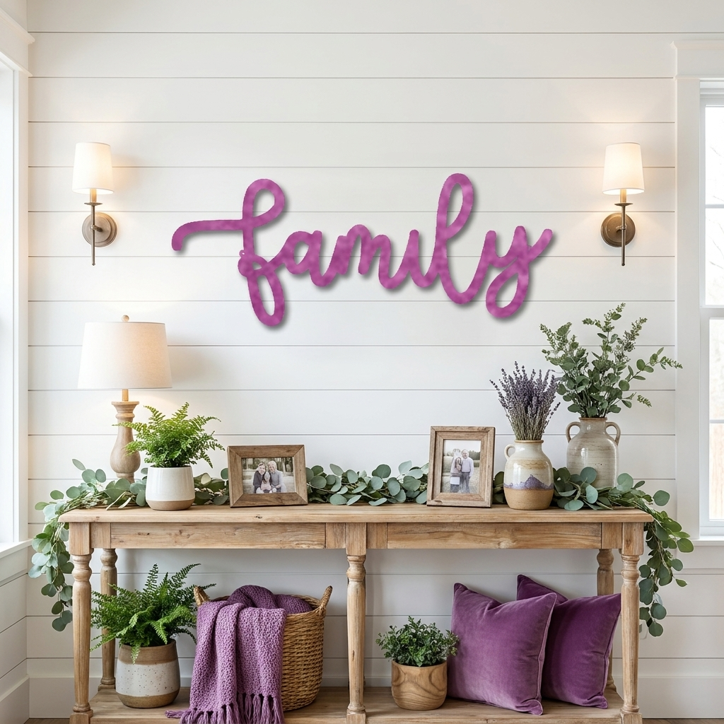 Family Script Metal Wall Art – Modern Farmhouse Decor – Minimalist Home Sign – Family Wall Decor