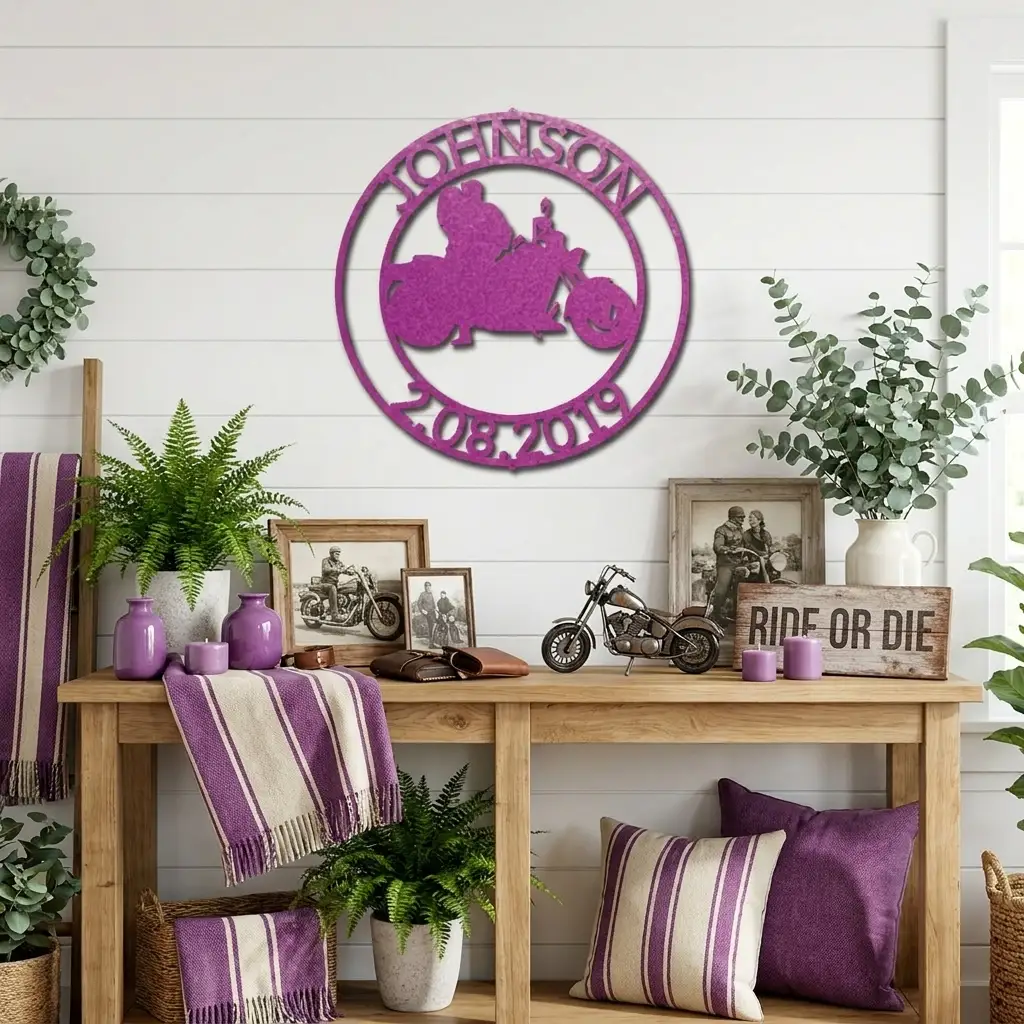 Personalized Motorcycle Couple Metal Wall Art Sign – Custom Names and Date Steel Sign – Biker Wedding Gift – Anniversary Decor – Ride Together Wall Art