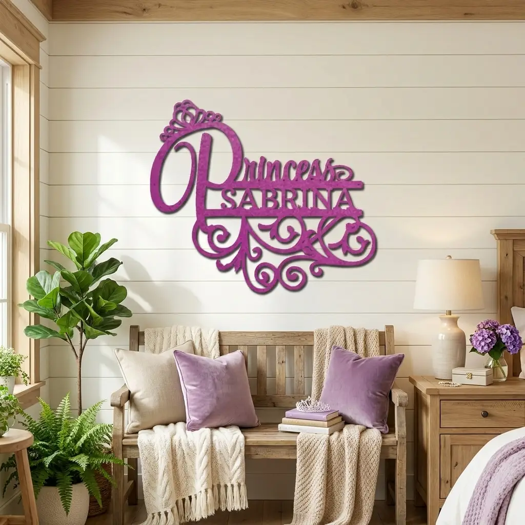 Personalized Princess Name Metal Wall Art | Custom Princess Bedroom Sign | Girls Room Decor | Crown Name Sign | Made in USA