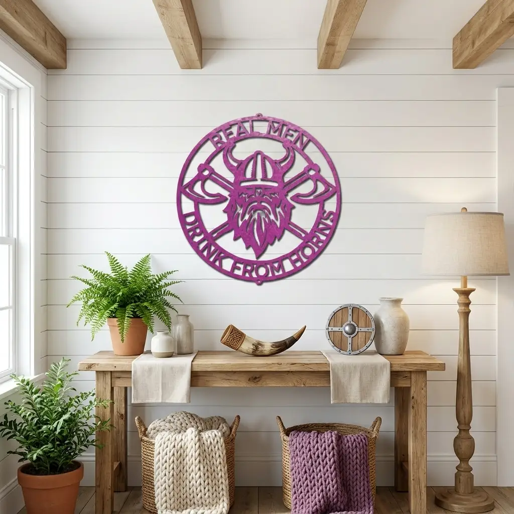 Personalized Viking Metal Wall Art | Custom Norse Warrior Sign | Viking Helmet & Battle Axes Steel Wall Decor | Custom Family Name Sign | Made in USA