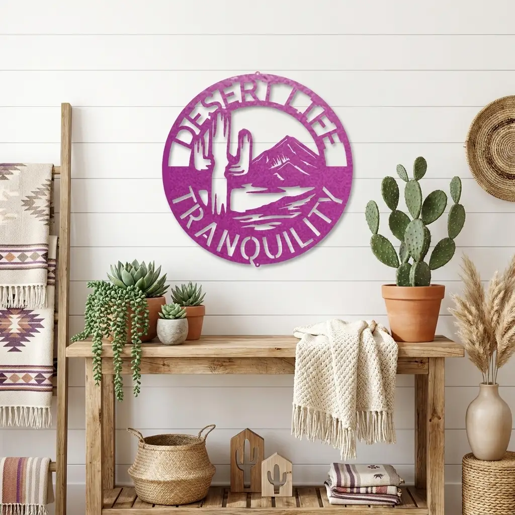 Desert Life Personalized Cactus Scene Indoor Outdoor Steel Wall Sign