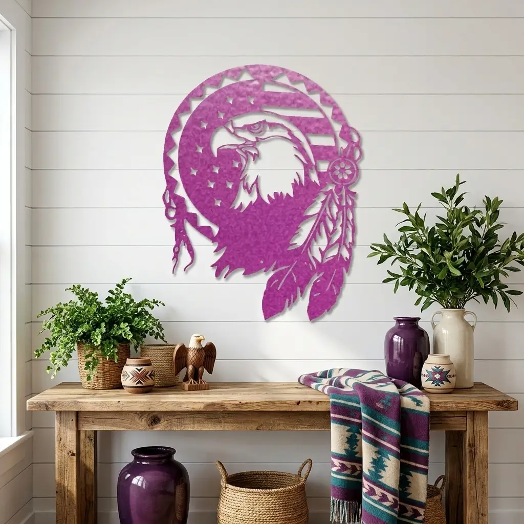 Bald Eagle Patriotic Native American Metal Art Wall Sign