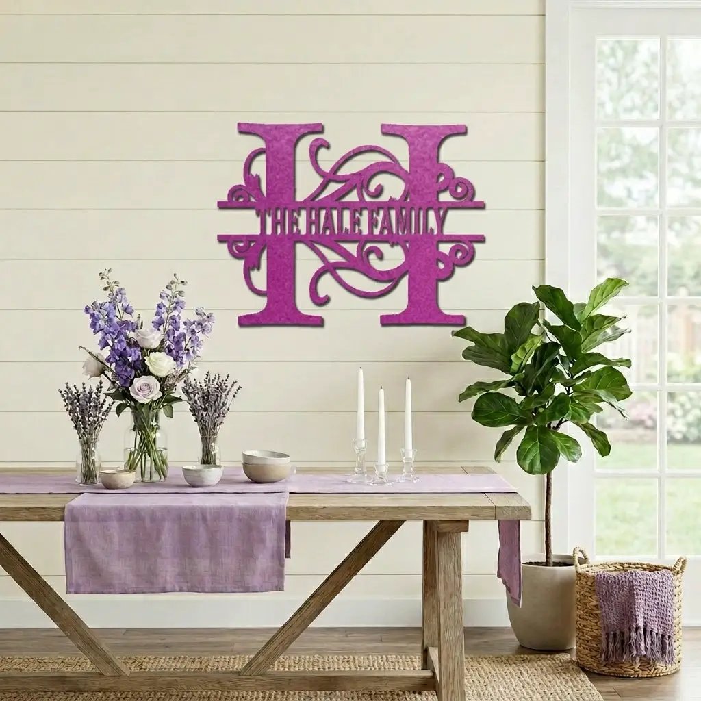 Split Letter Monogram Custom Name Indoor Outdoor Steel Wall Sign