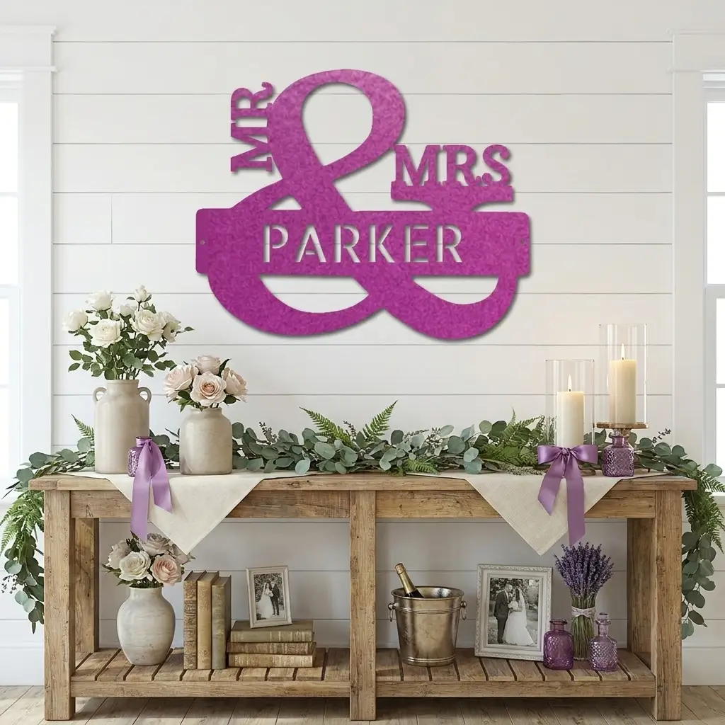 Personalized Mr & Mrs Metal Wall Art | Custom Family Name Sign | Wedding Metal Decor | Anniversary Gift | Last Name Steel Wall Hanging | Made in USA