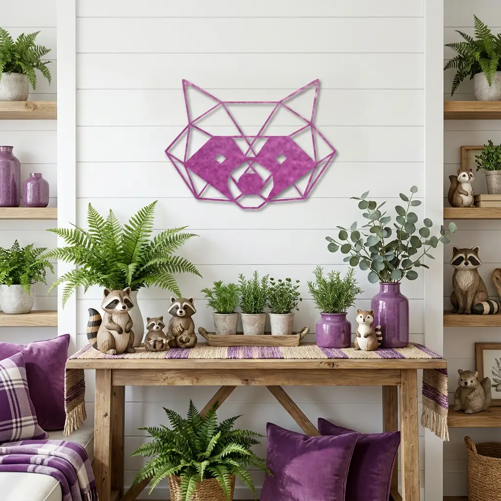 Geometric Raccoon Metal Wall Art – Modern Wildlife Steel Sign, Rustic Cabin Decor, Forest Animal Wall Hanging, Laser Cut Metal Art 12"–36"