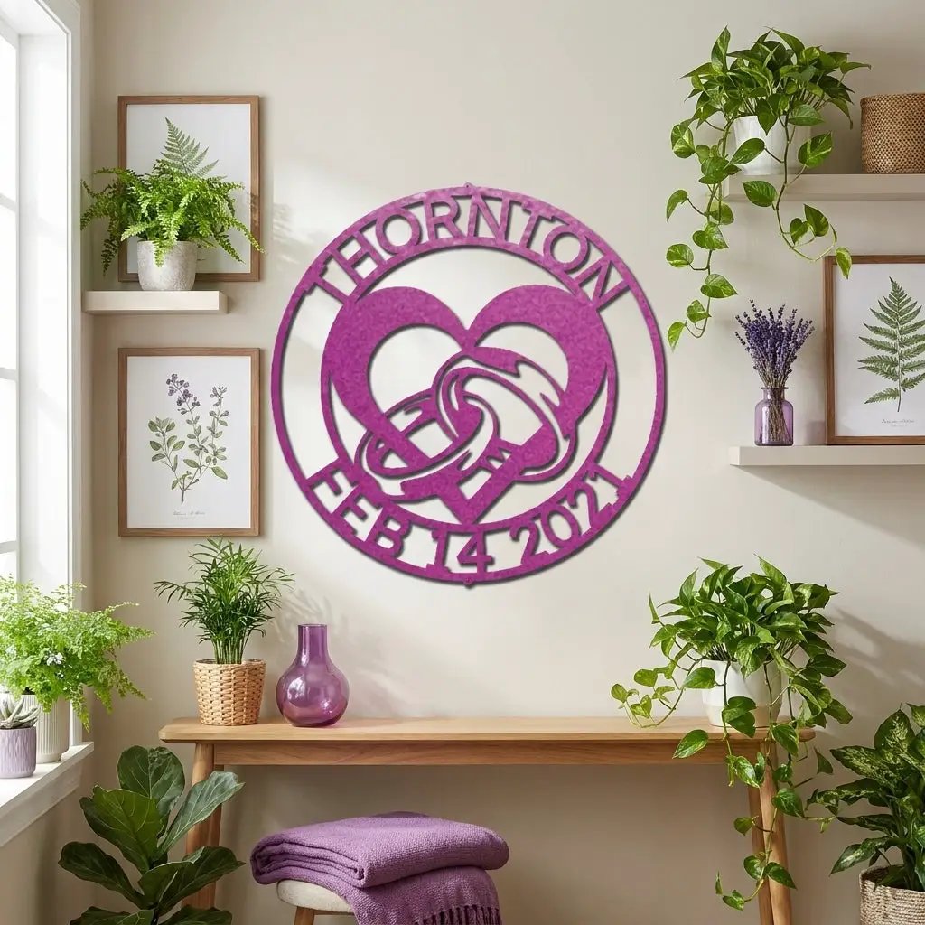 Personalized Engagement Rings Metal Wall Art Sign – Custom Couple Name and Date Steel Decor – Wedding Engagement Gift – Indoor Outdoor Powder Coated Sign
