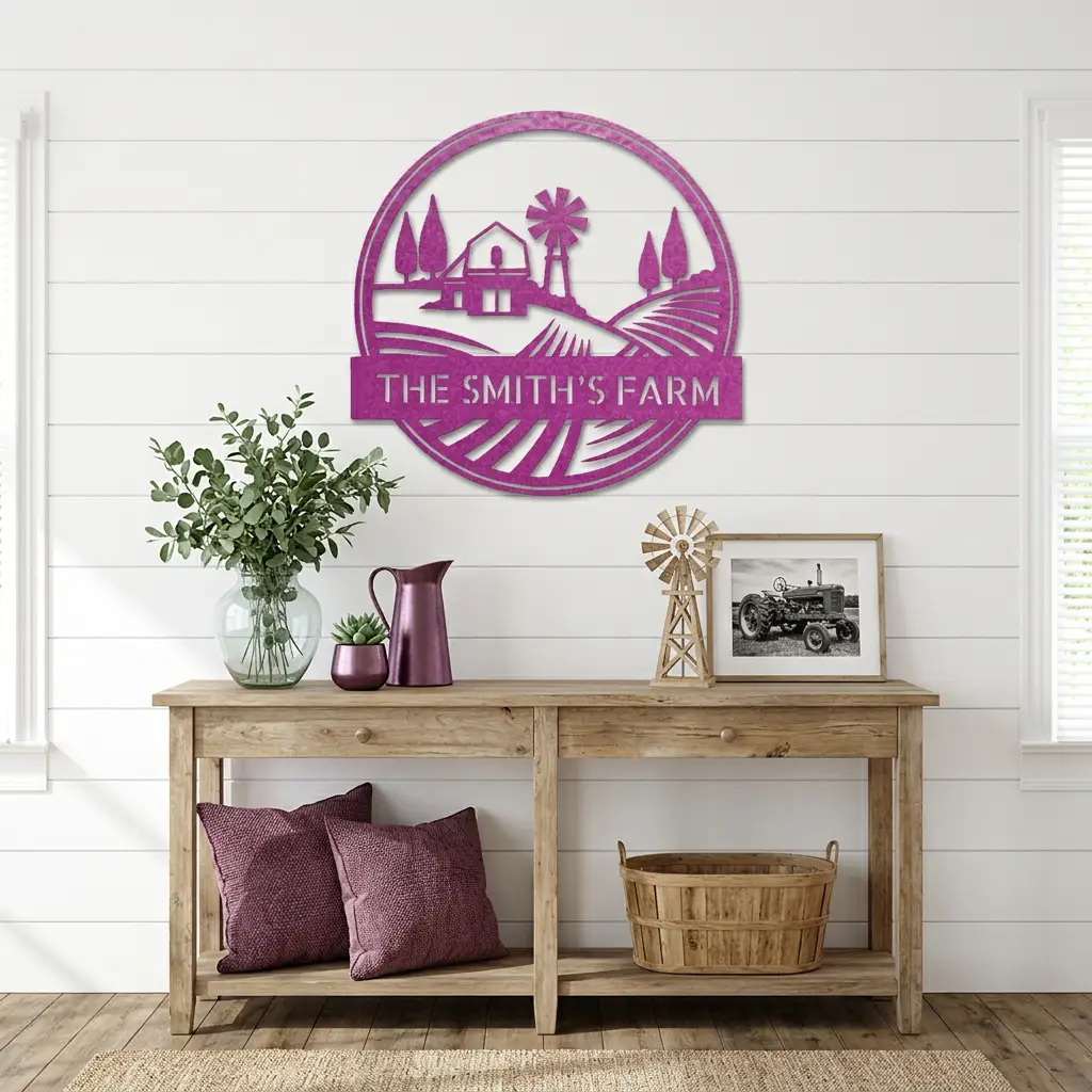 Farm with Windmill Personalized Metal Wall Art | Custom Farm Name Sign | Rustic Farmhouse Metal Decor | Barn & Ranch Wall Art | Country Home Gift | Made in USA