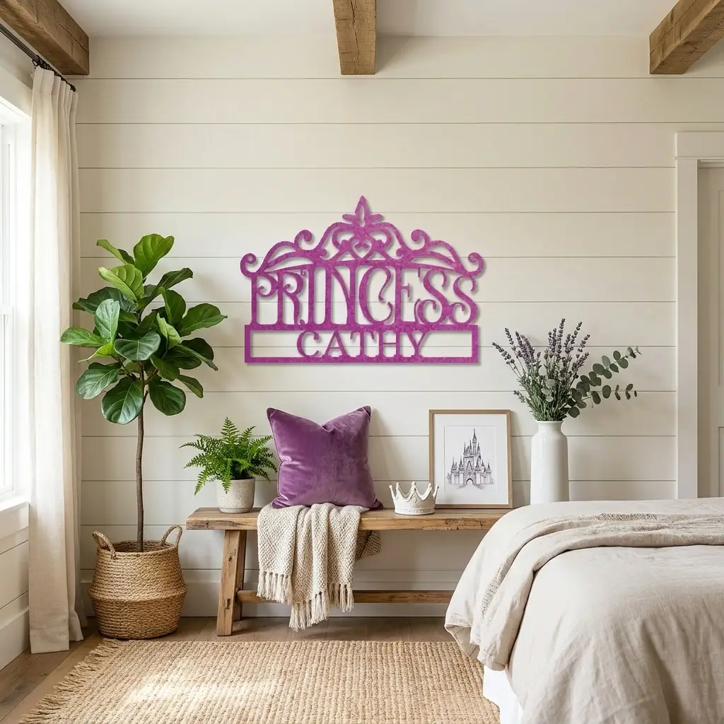 Personalized Princess Crown Metal Wall Art | Custom Princess Name Sign | Princess Bedroom Decor | Girls Room Metal Sign | Made in USA