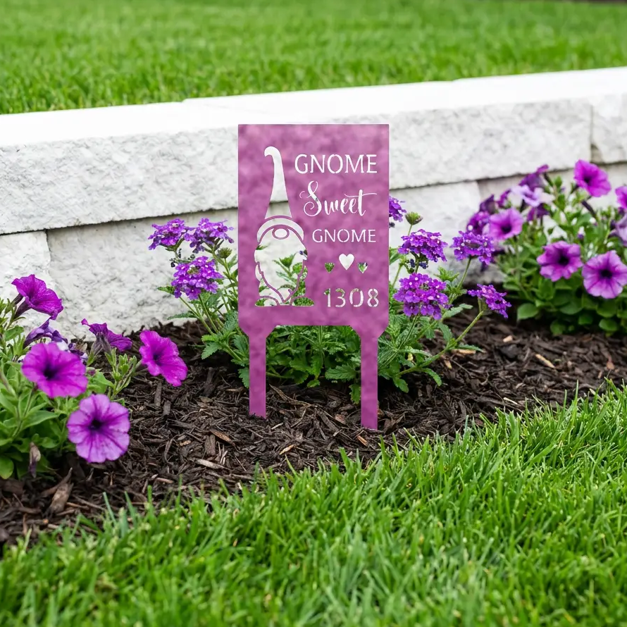 Personalized Gnome Sweet Gnome Address Sign | Custom Metal House Number Sign | Gnome Welcome Wall Decor | Outdoor Address Plaque | Made in USA