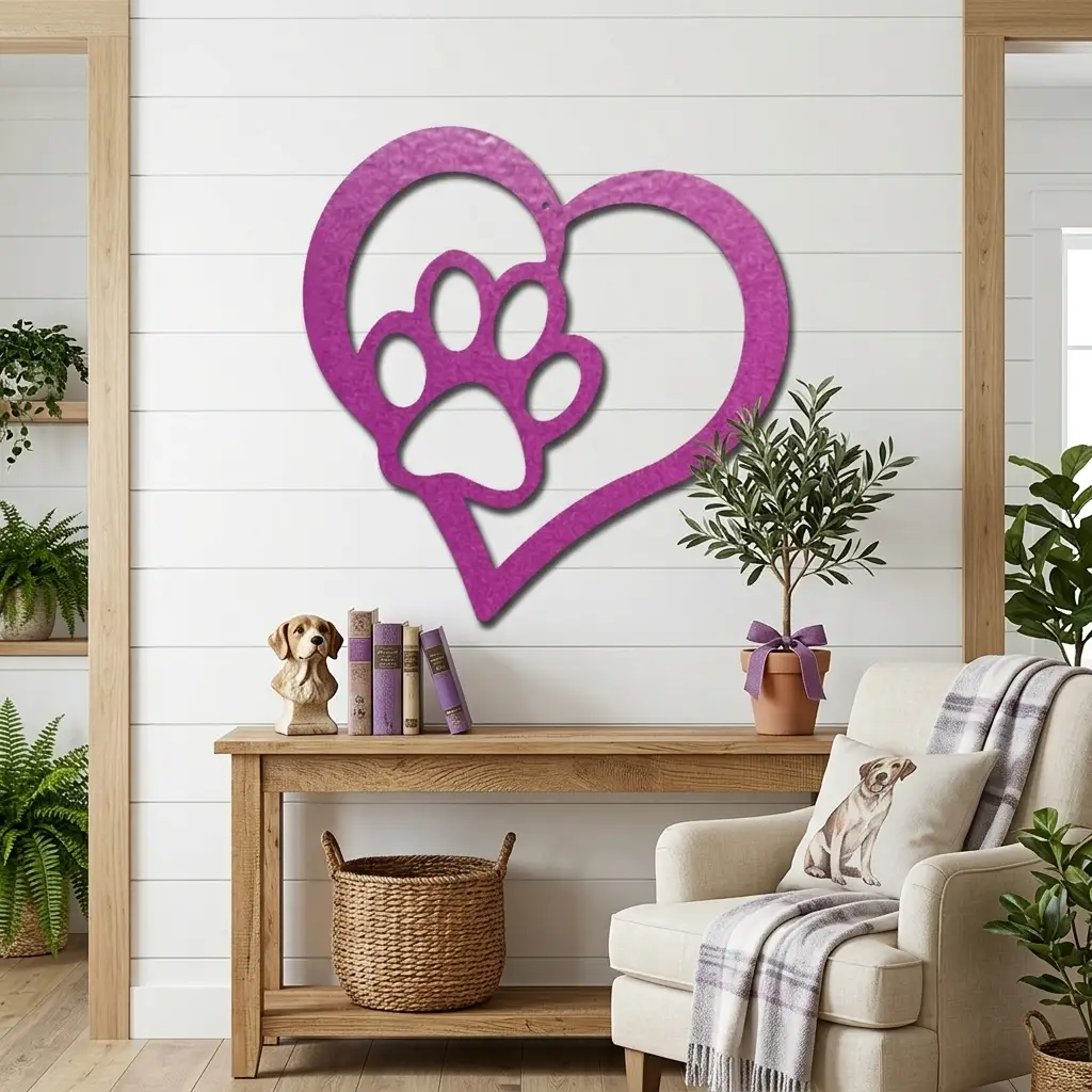 Puppy Love Metal Wall Art – Dog Paw Heart Metal Sign – Pet Lover Decor – Rustic Dog Mom Gift – Indoor Outdoor Steel Wall Art