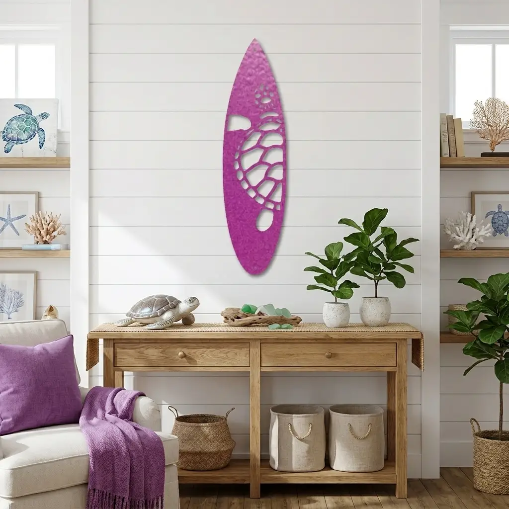 Surfboard Sea Turtle Indoor Outdoor Steel Wall Sign