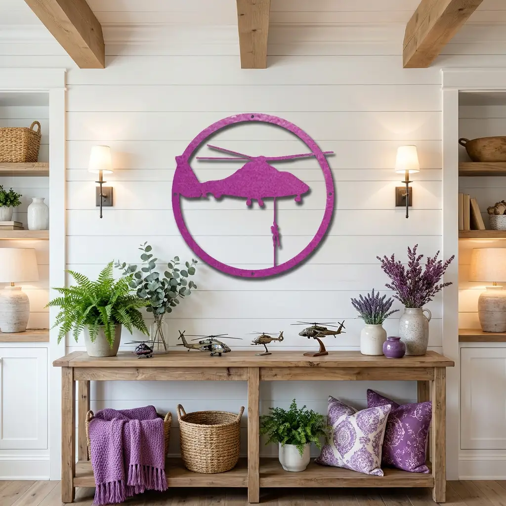 Helicopter Metal Wall Art – Aviation Rescue Metal Sign, Pilot & Military Inspired Wall Decor