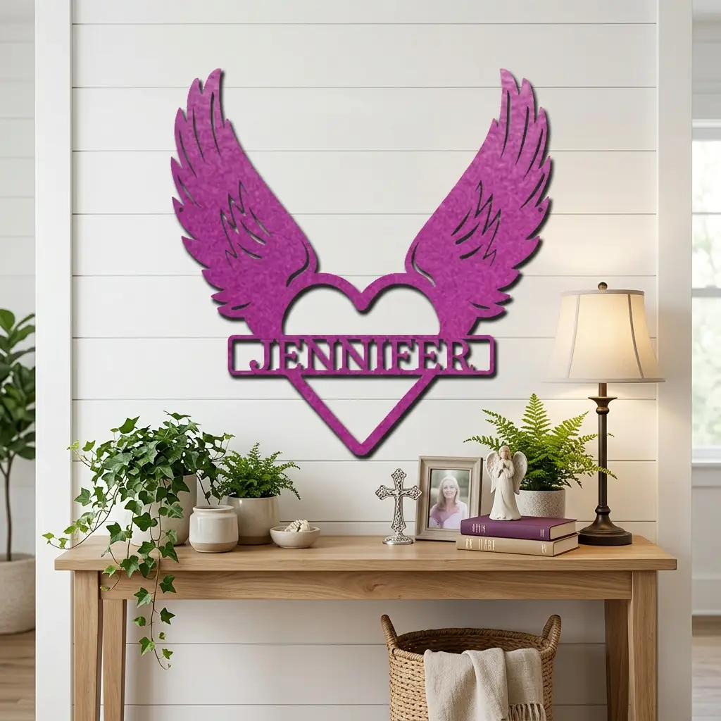 Personalized Angel Wings Memorial Metal Wall Art – Custom Name Remembrance Sign – Sympathy Gift – In Loving Memory Decor – Bereavement Gift