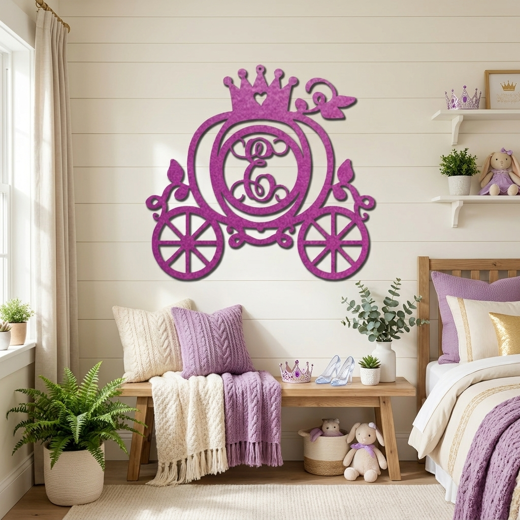 Personalized Fairytale Pumpkin Carriage Metal Wall Art | Custom Initial Princess Carriage Sign | Monogram Metal Decor | Made in USA