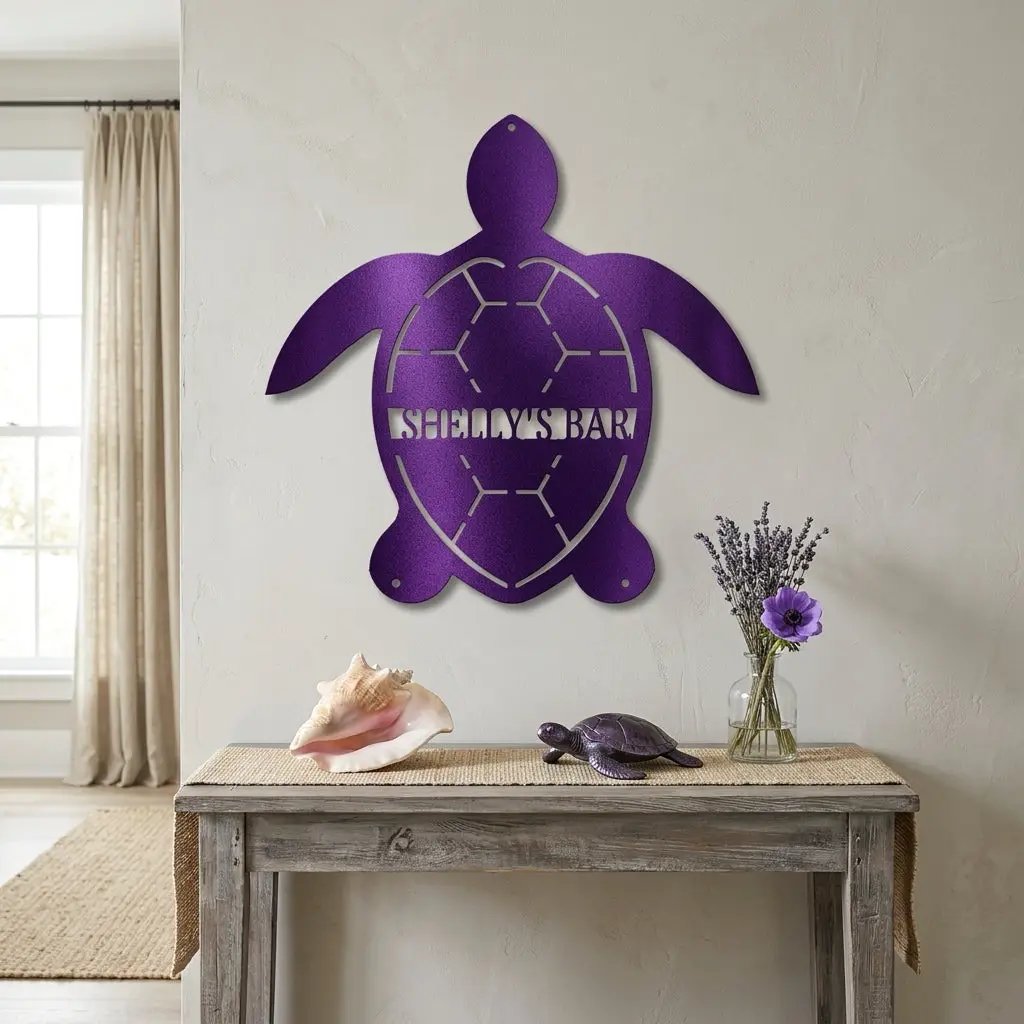 Personalized Sea Turtle Metal Wall Art – Custom Beach Name Sign – Coastal Decor – Ocean Wall Art