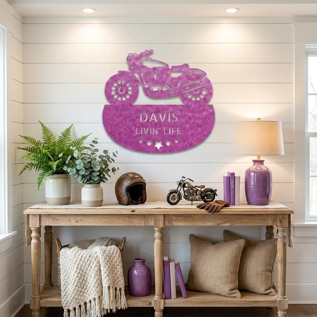 Personalized Motorcycle Metal Wall Sign – Custom Name Laser-Cut Steel Art for Indoors & Outdoors