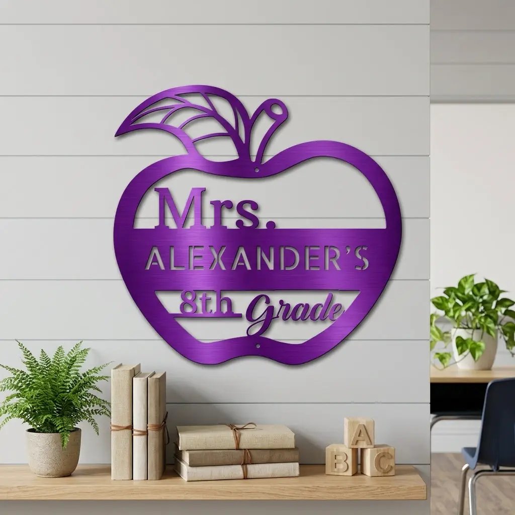 Personalized Teacher Apple Metal Wall Art | Custom Teacher Name Sign | Classroom Door Decor | Teacher Appreciation Gift | Made in USA