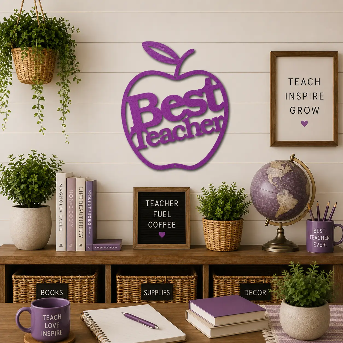 Best Teacher Metal Wall Art | Teacher Appreciation Gift | Apple Classroom Decor | Teacher Office Wall Sign | Made in USA