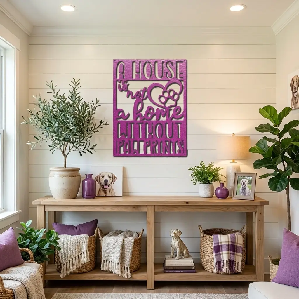 A House Is Not a Home Without Paw Prints Metal Wall Art | Dog Lover Metal Sign | Pet Quote Wall Decor | Made in USA