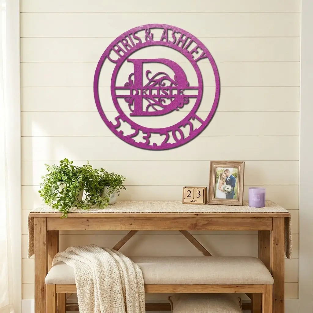 Personalized Split Monogram Metal Wall Art | Custom Family Name & Established Date Sign | Monogram Metal Decor | Made in USA
