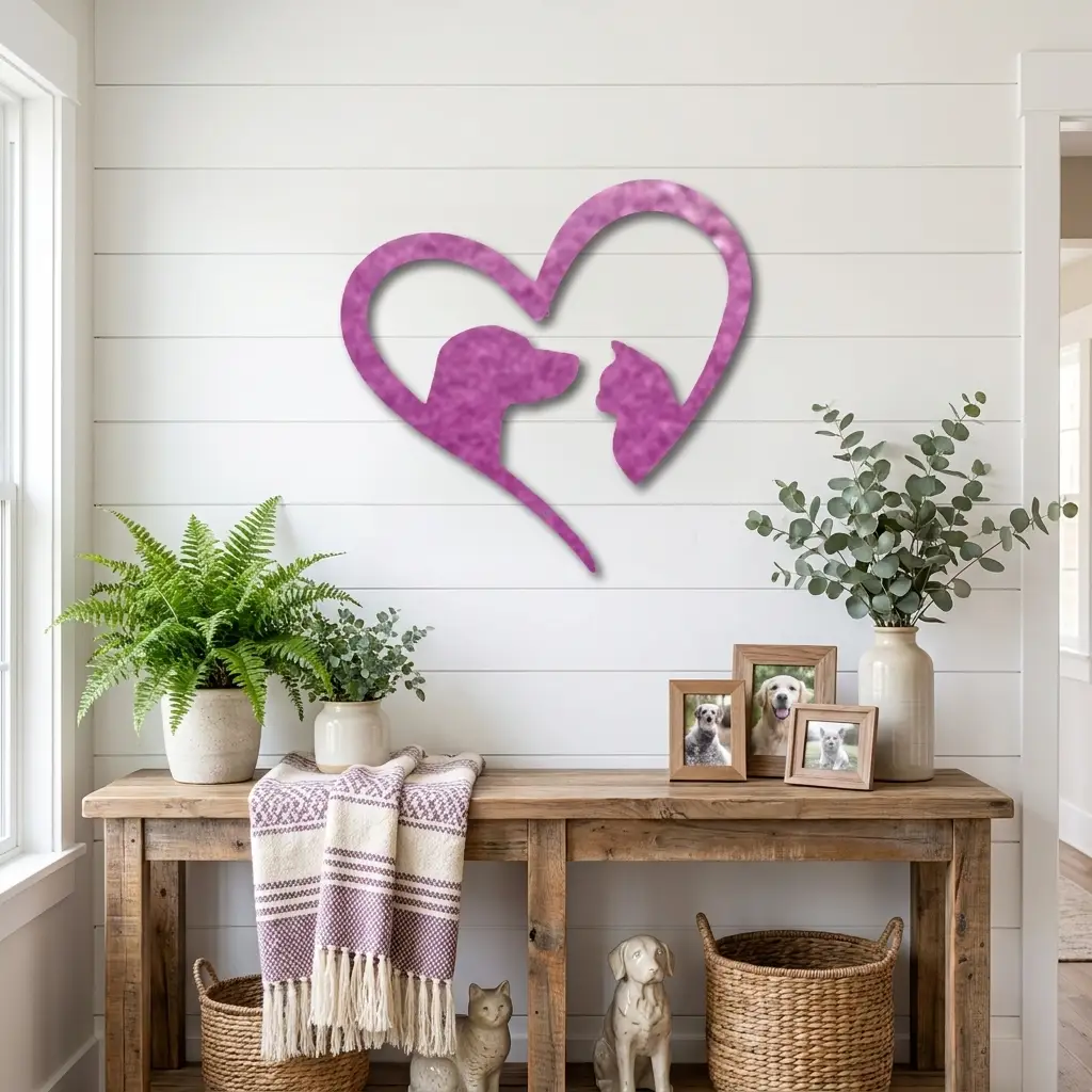 Dog & Cat Love Metal Wall Art | Pet Lover Heart Sign | Cat and Dog Wall Decor | Pet Memorial Gift | Animal Lover Home Decor | Made in USA