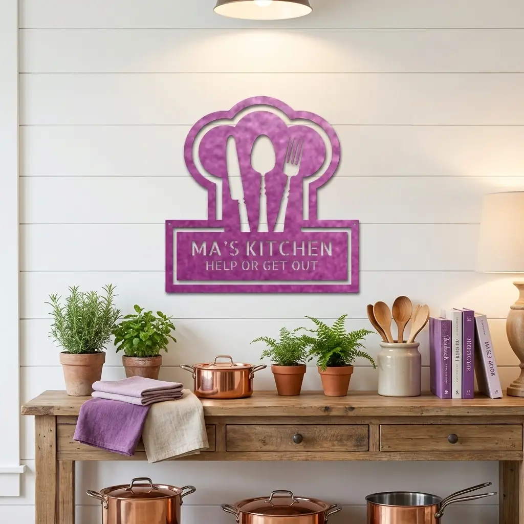 Kitchen Personalized Metal Sign | Custom Chef Hat Wall Decor | Family Name Cooking Sign | Restaurant, Diner, Bistro Art