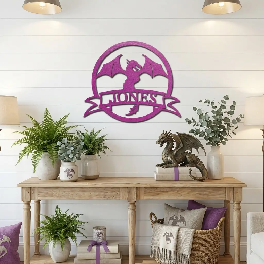 Personalized Dragon Metal Wall Art | Custom Dragon Name Sign | Fantasy Steel Wall Decor | Mythical Dragon Home Decoration | Made in USA