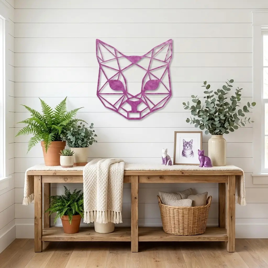 Geometric Cat Metal Wall Art | Modern Cat Wall Decor | Minimalist Feline Metal Art | Cat Lover Gift | Pet Memorial Decor | Living Room, Nursery & Office Wall Hanging | Made in USA