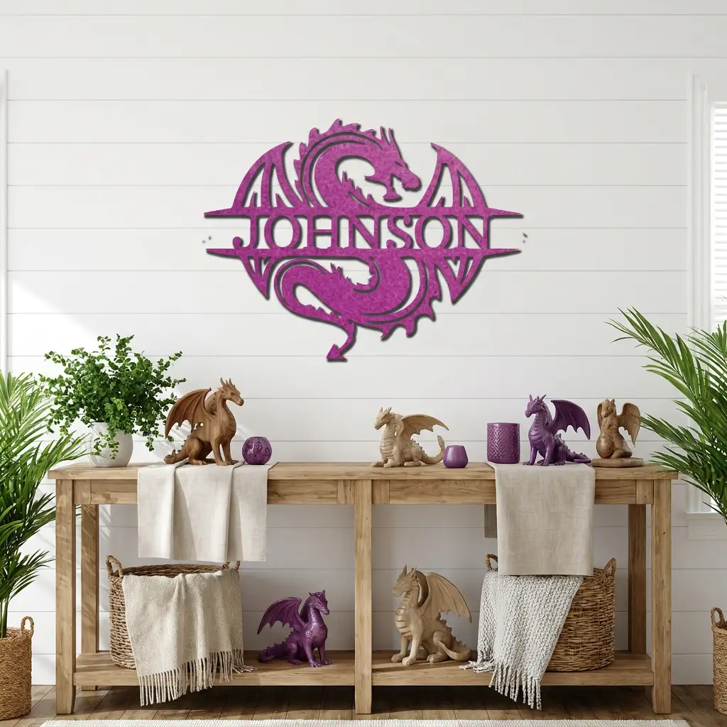 Celtic Dragon Monogram Personalized Name Indoor Outdoor Steel Wall Sign Metal Art