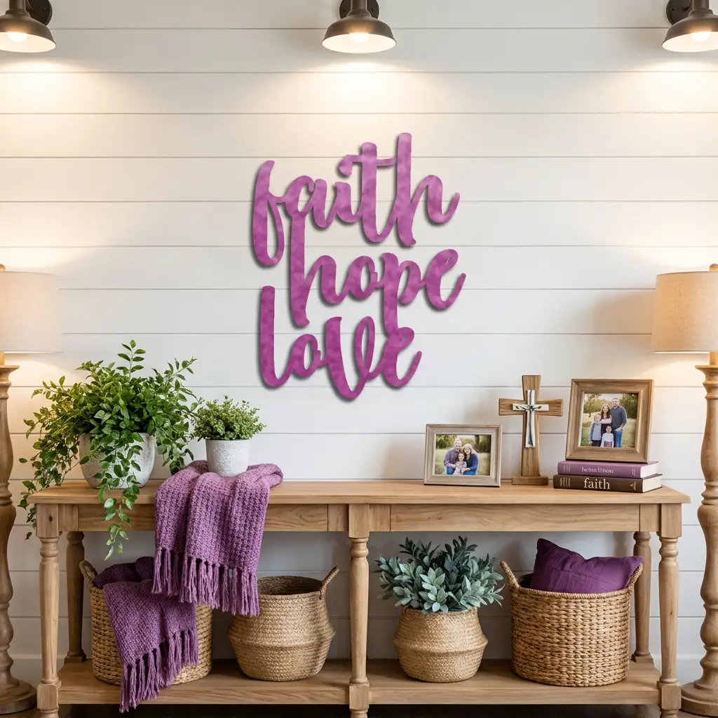 Faith Hope Love Script Indoor Outdoor Steel Wall Sign