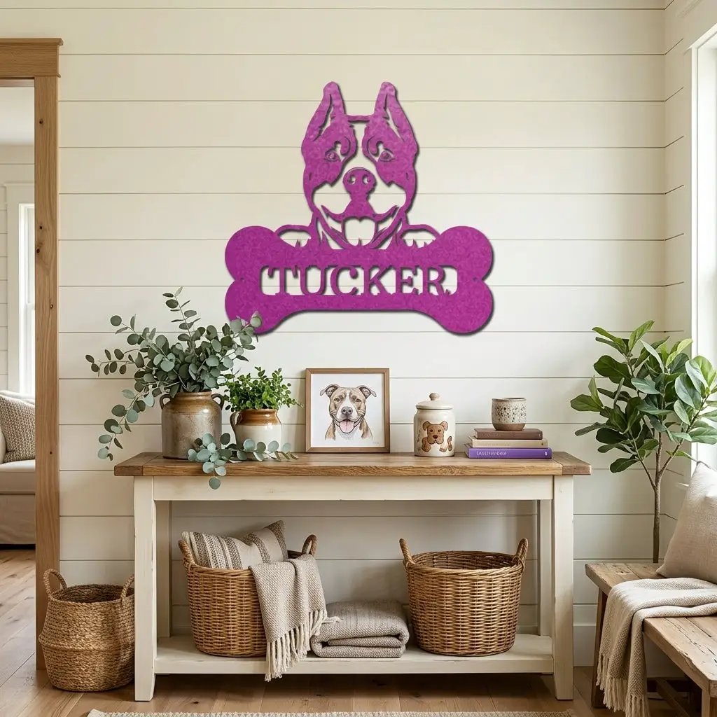 Pit Bull Dog Custom Name Metal Art Wall Sign