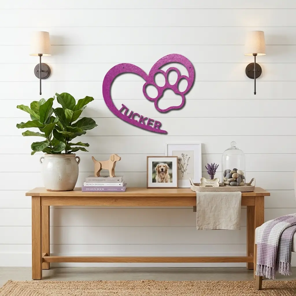Personalized Puppy Love Metal Wall Art – Custom Dog Paw Heart Sign – Pet Name Metal Decor – Dog Lover Gift – Indoor Outdoor Steel Sign