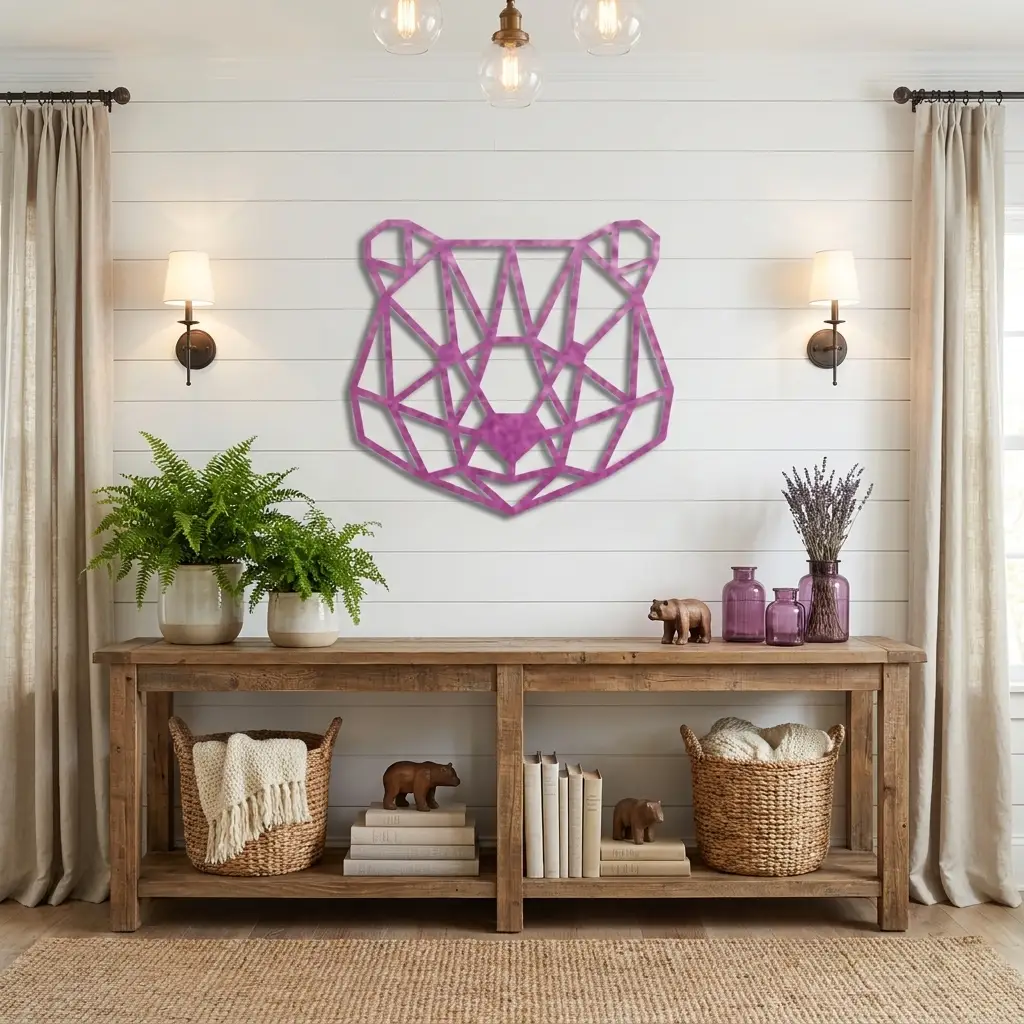 Bear Metal Art Wall Sign Geometric Head Home Office School Decor