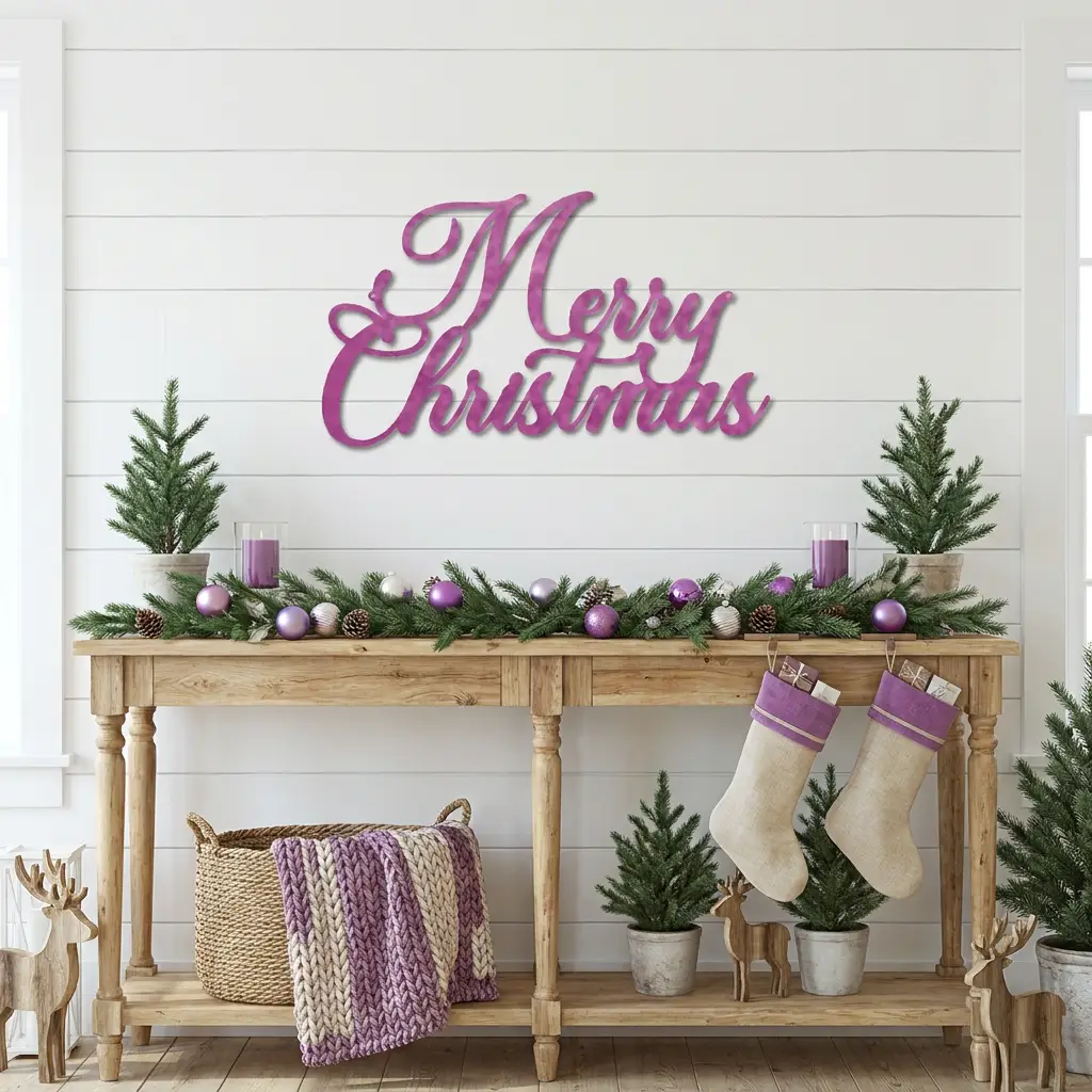 Merry Christmas Script Lettering Metal Wall Sign