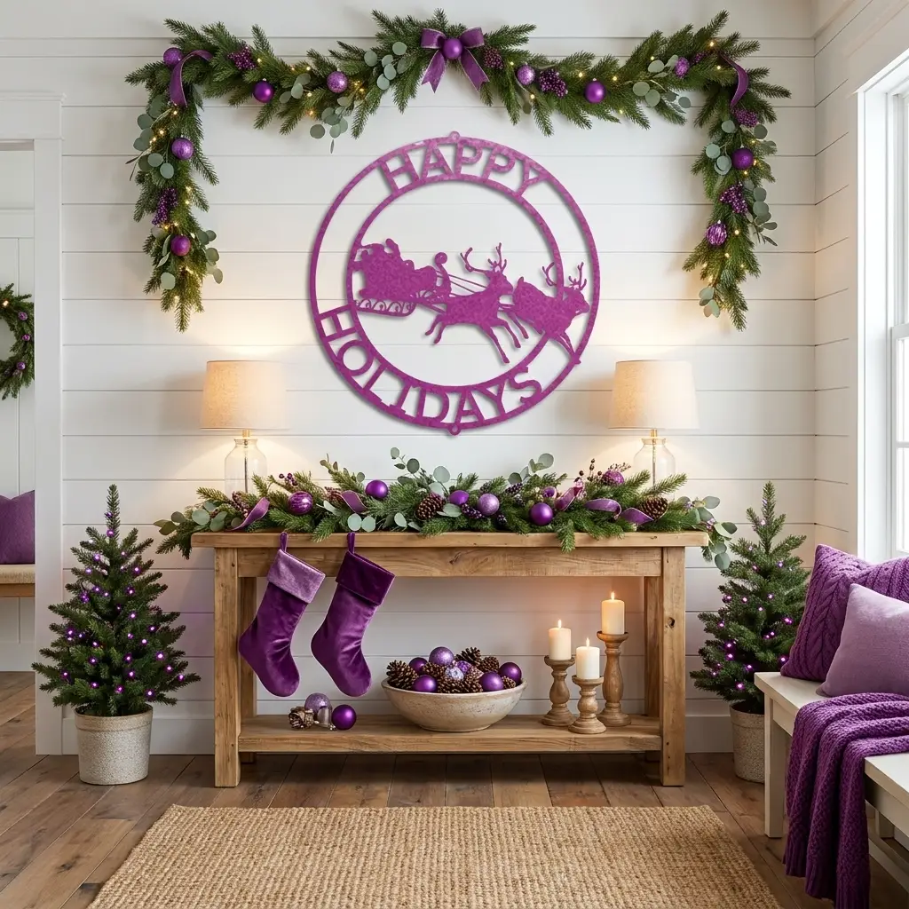 Personalized Santa Sleigh & Reindeer Metal Wall Art – Custom Family Name Christmas Sign – Handmade Steel Décor (5 Sizes, 5 Colors)