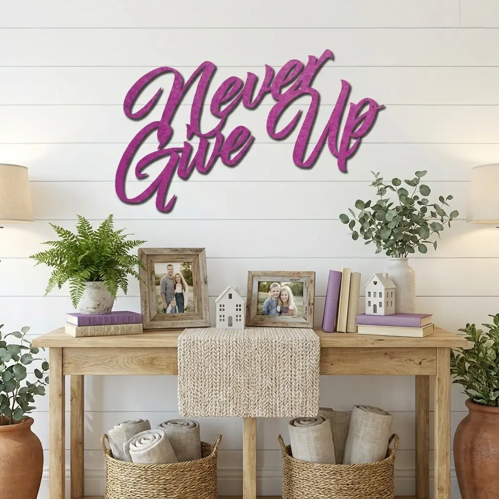 Never Give Up Metal Wall Art | Inspirational Motivational Quote Sign | Modern Steel Wall Decor | Made in USA