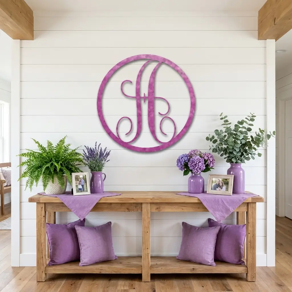 Personalized Monogram Metal Wall Art – Custom Initial Sign – Elegant Script Letter Decor – Wedding Gift – Family Name Sign