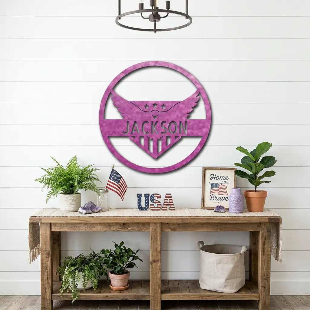 Patriotic Eagle Monogram Personalized Indoor Outdoor Steel Wall Sign Art