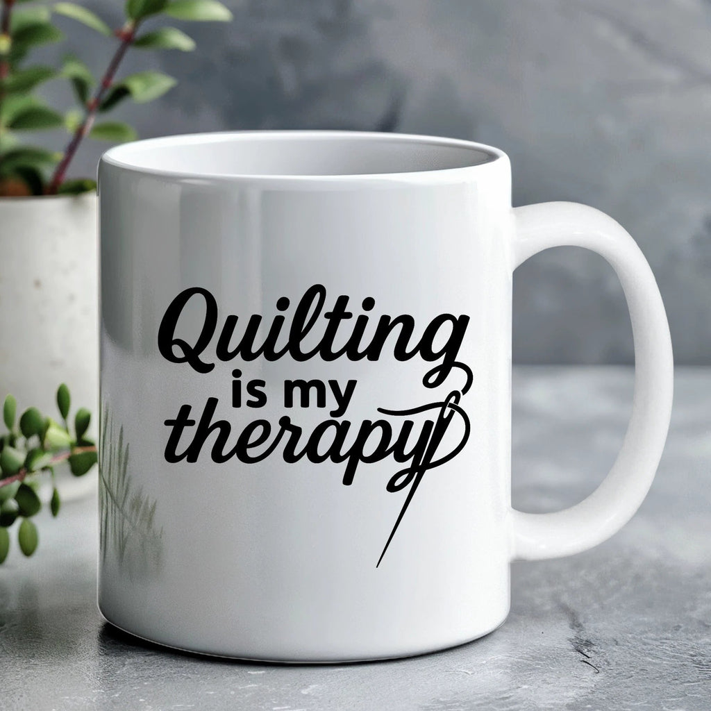 Quilting Is My Therapy Funny Quilter Ceramic Coffee Mug – Gift for Sewing Lovers, Stitchers, and Crafter
