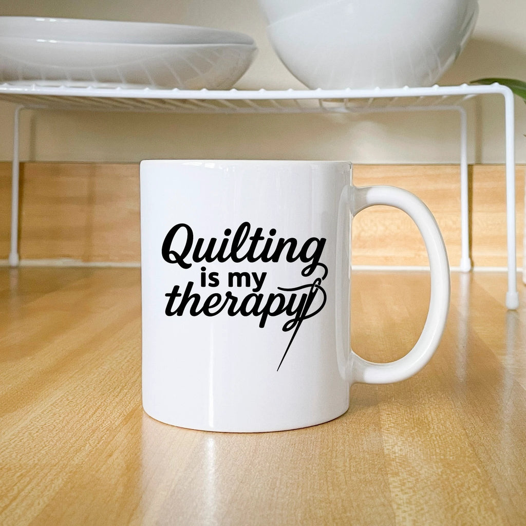 Quilting Is My Therapy Funny Quilter Ceramic Coffee Mug – Gift for Sewing Lovers, Stitchers, and Crafter
