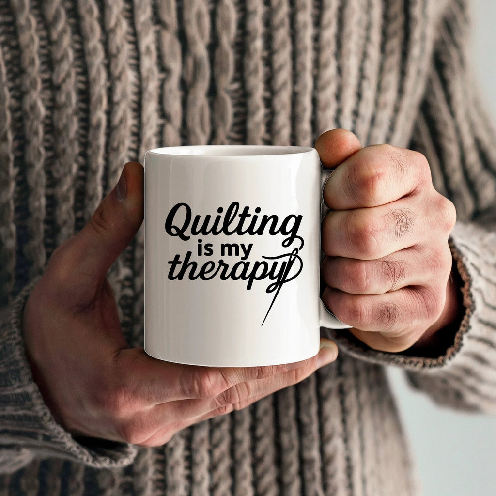 Quilting Is My Therapy Funny Quilter Ceramic Coffee Mug – Gift for Sewing Lovers, Stitchers, and Crafter