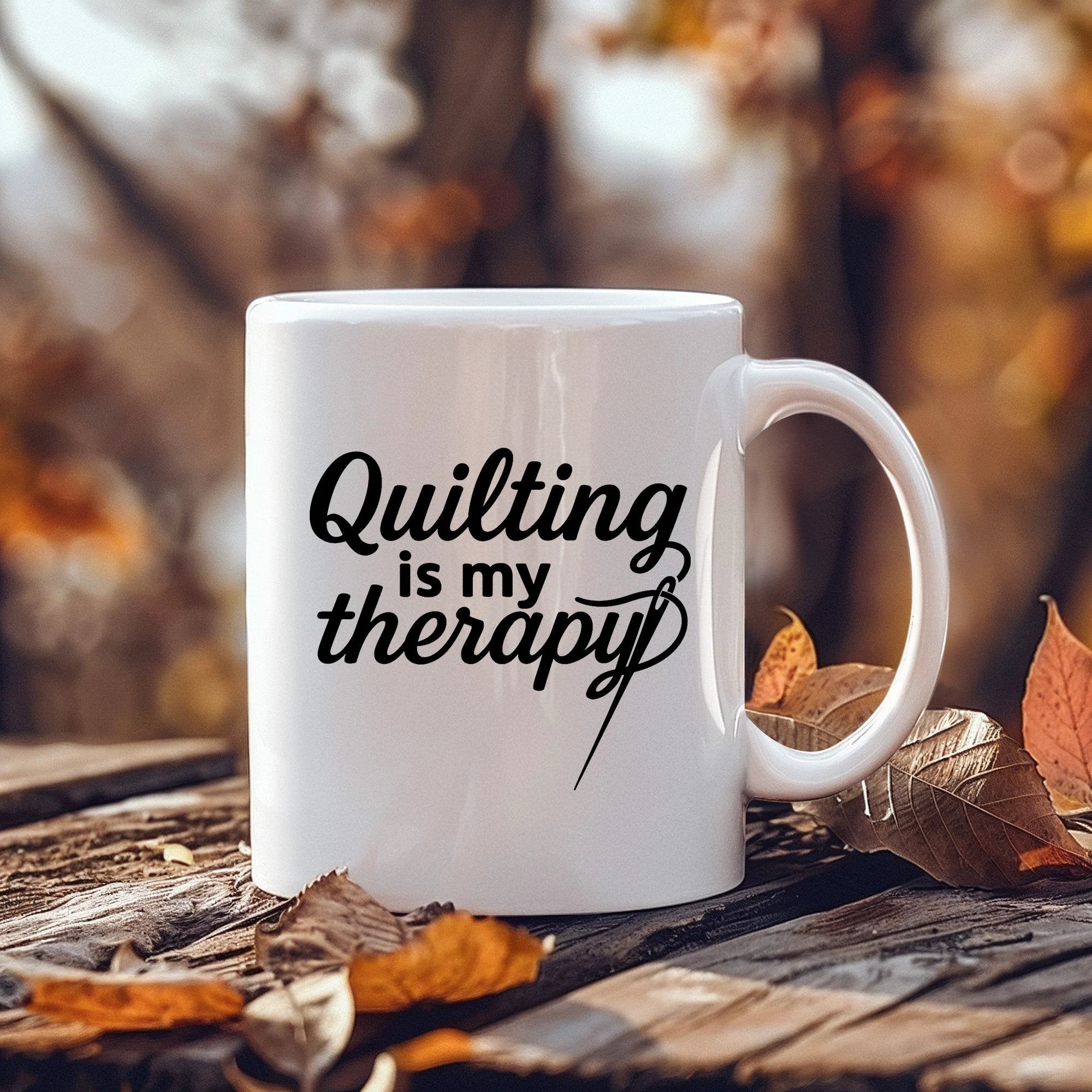 Quilting Is My Therapy Funny Quilter Ceramic Coffee Mug – Gift for Sewing Lovers, Stitchers, and Crafter