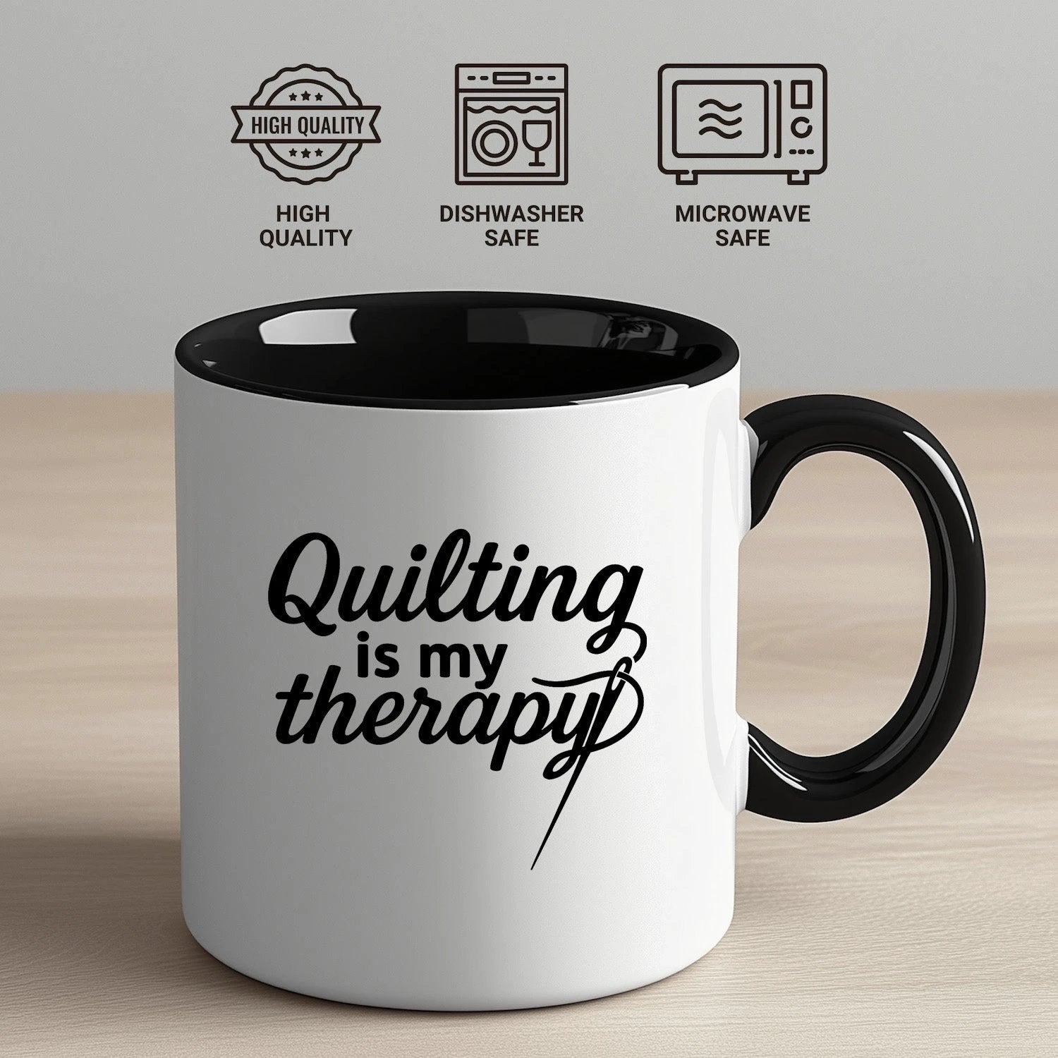 Quilting Is My Therapy Funny Quilter Ceramic Coffee Mug – Gift for Sewing Lovers, Stitchers, and Crafter