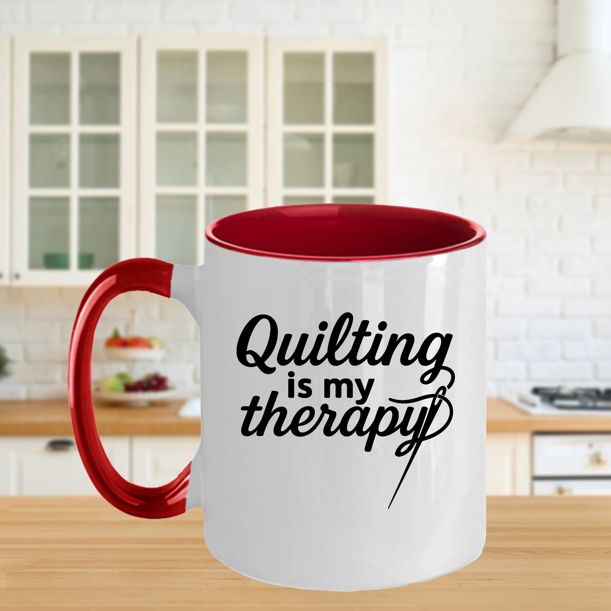 Quilting Is My Therapy Funny Quilter Ceramic Coffee Mug – Gift for Sewing Lovers, Stitchers, and Crafter