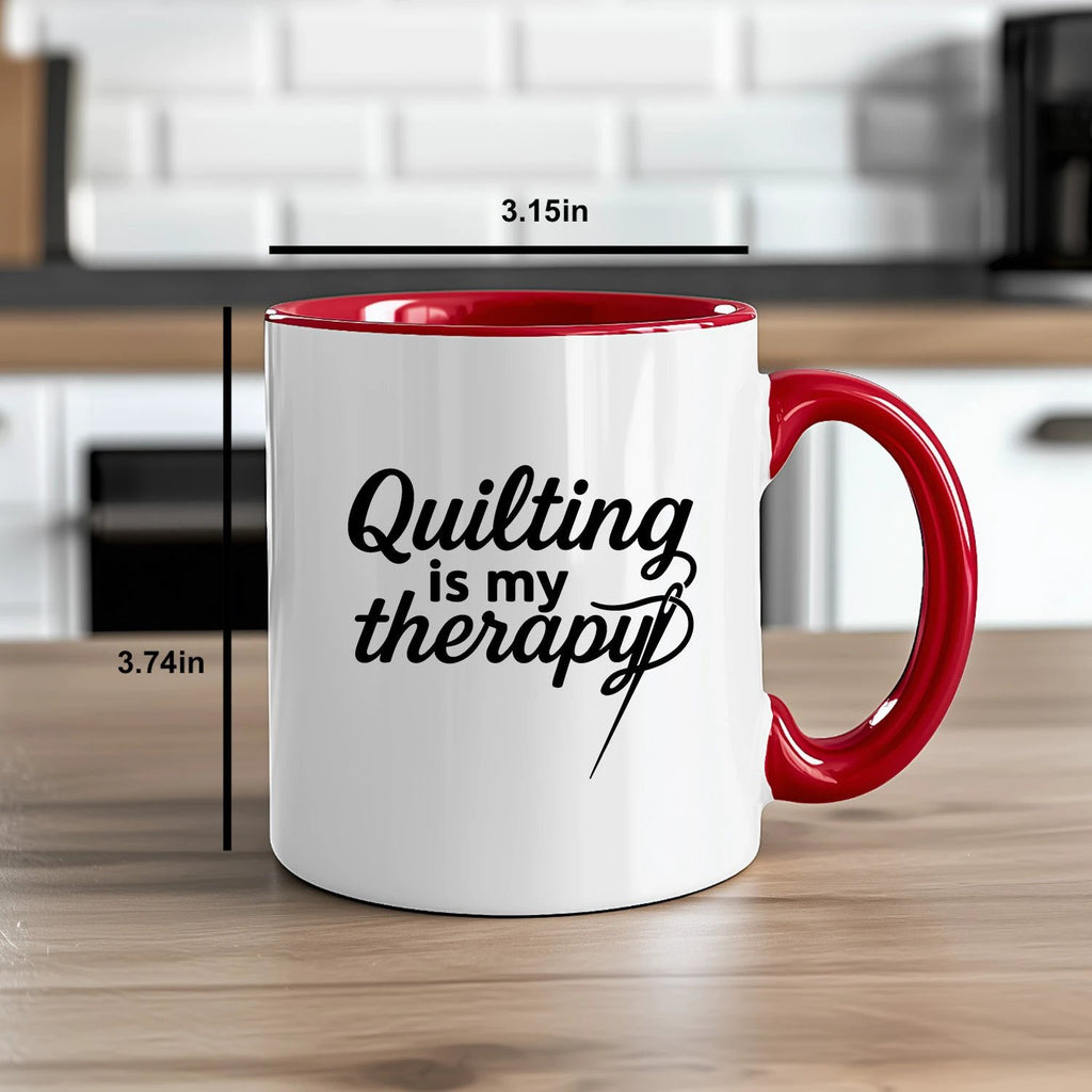 Quilting Is My Therapy Funny Quilter Ceramic Coffee Mug – Gift for Sewing Lovers, Stitchers, and Crafter