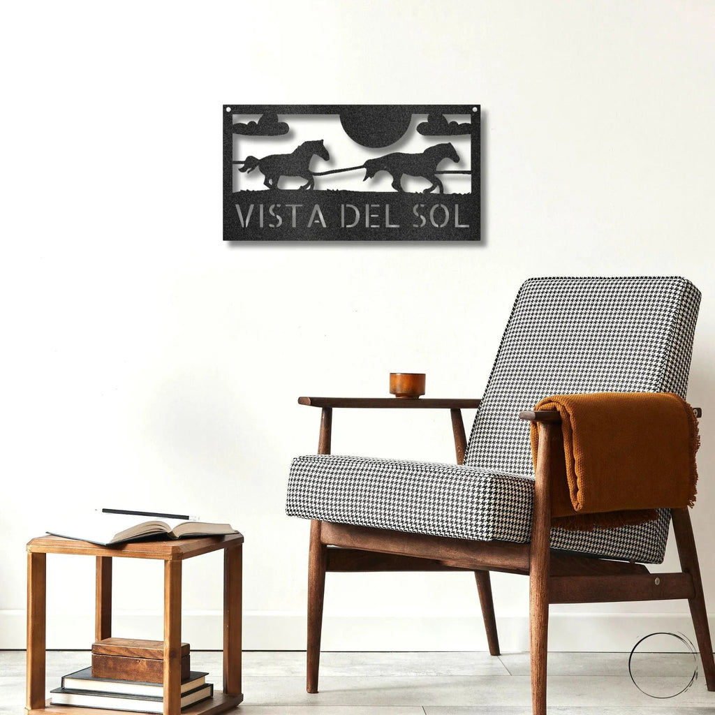 Racing Horses Monogram Personalized Indoor Outdoor Steel Wall Sign Art