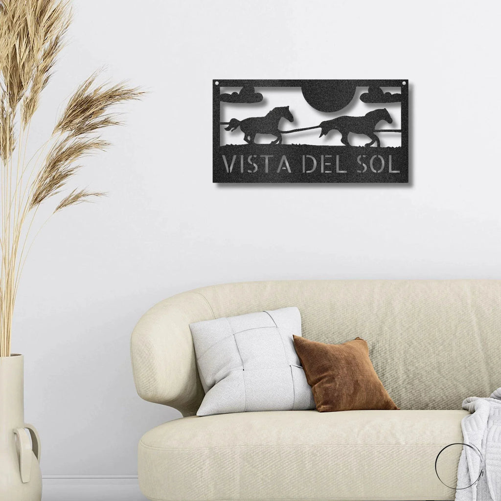 Racing Horses Monogram Personalized Indoor Outdoor Steel Wall Sign Art