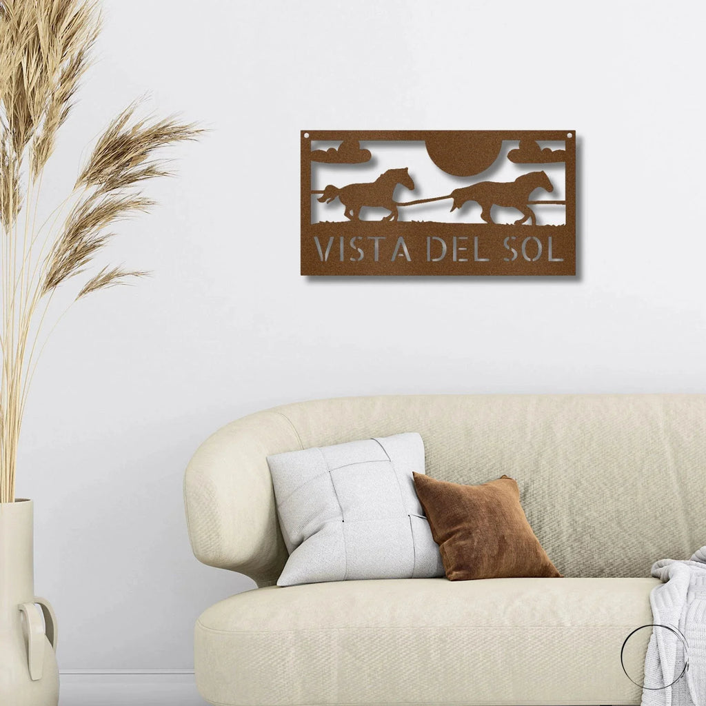 Racing Horses Monogram Personalized Indoor Outdoor Steel Wall Sign Art