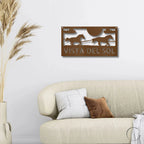 Racing Horses Monogram Personalized Indoor Outdoor Steel Wall Sign Art